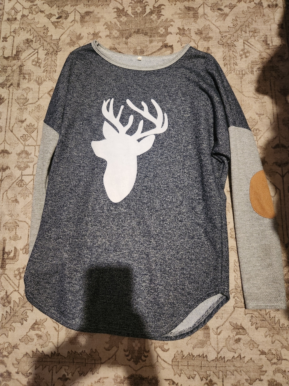 Kids Navy Heather Deer Graphic Long-Sleeve Top